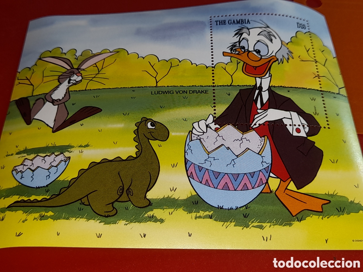 Sellos: HB Gambia nuevo 1994. Disney. Pascua. Dinosaurio. F&aacute;bula. Animaci&oacute;n. Dibujos. Pato. Huevo Conejo
