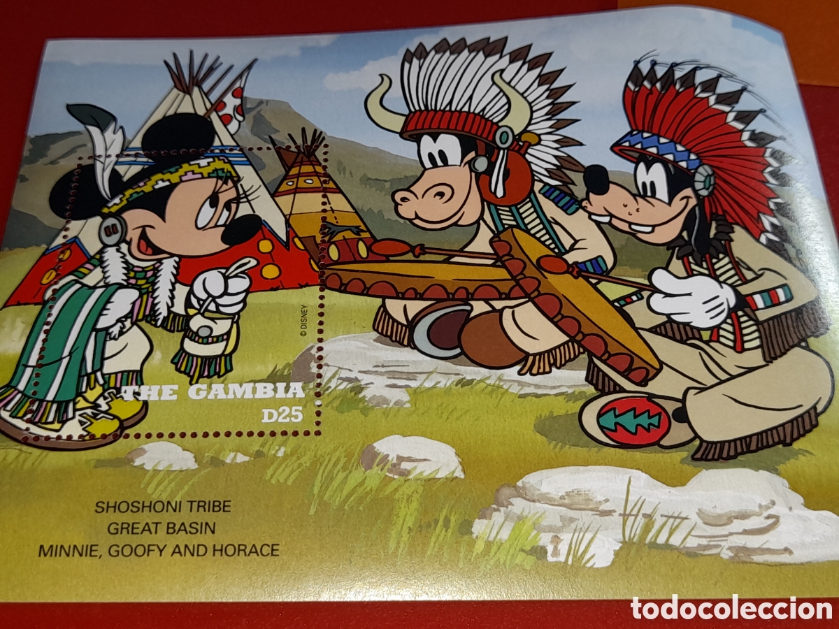 Sellos: HB Gambia nuevo 1995. Disney y amigos oeste. Dibujos. Animaci&oacute;n. Indio. F&aacute;bula. Hadas. Cuento.