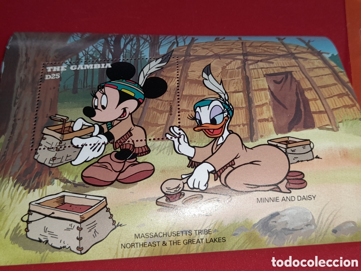 Sellos: HB Gambia nuevo 1995. Disney y amigos oeste. Dibujos. Animaci&oacute;n. Indio. F&aacute;bula. Bosque. Caba&ntilde;a. Arbo