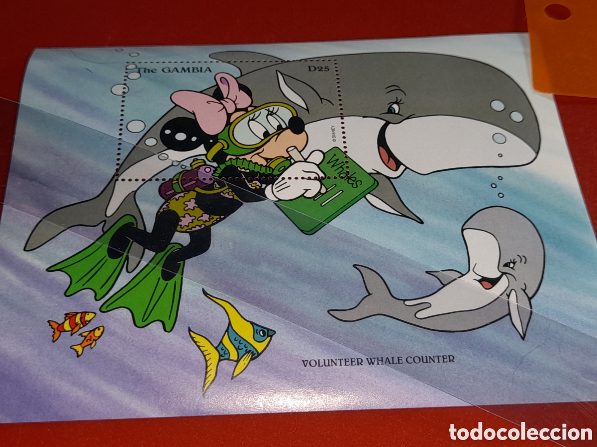 Sellos: HB Gambia nuevo 1996. Disney. Voluntarios. Animales, fauna marina. Ballenas. Dibujos. Animaci&oacute;n.