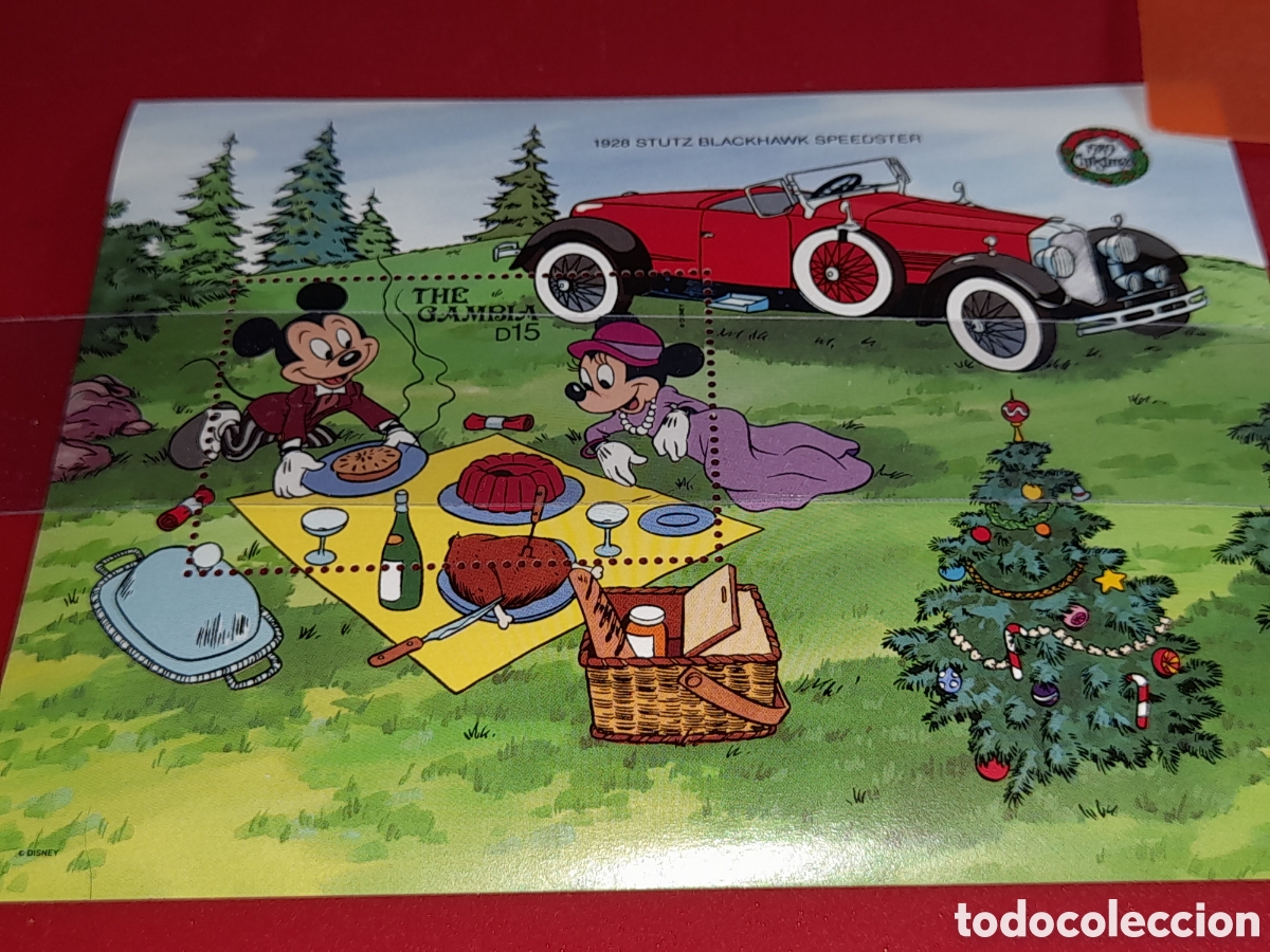 Sellos: HB Gambia nuevo 1989. Disney. Navidad. Coches. Veh&iacute;culos. Pinos. Naturaleza. Adornos.
