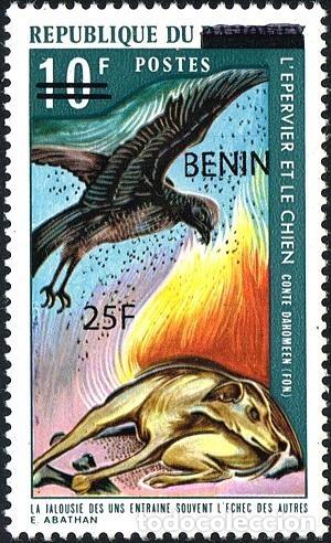 Sellos: Ben&iacute;n 2009 Mi. 1476 sobrecargado gavil&aacute;n perro cuento dahomeyano Fon fauna