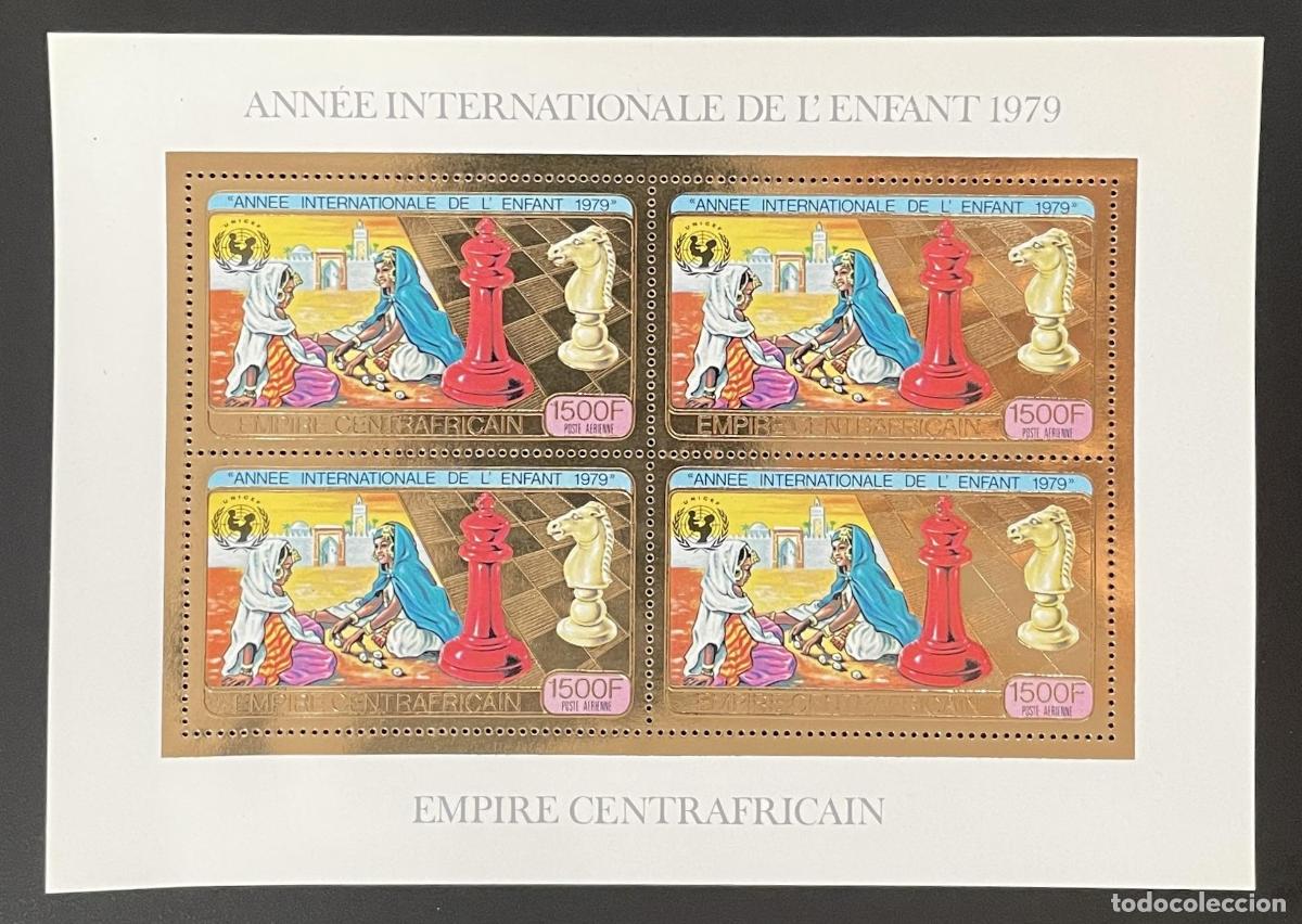 Sellos: Centroafricano 1979 YT PA 203 tabl&oacute;n A&ntilde;o Juegos de ajedrez infantiles Schach