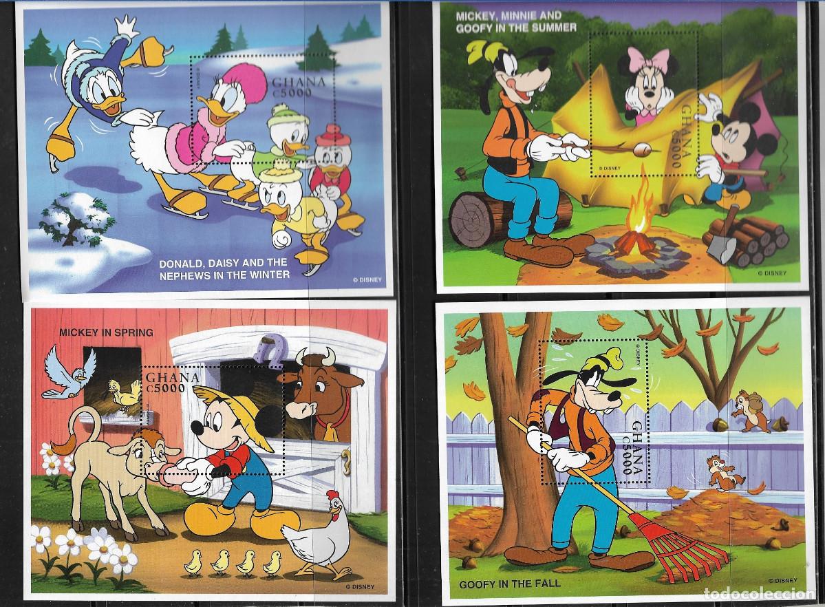 Sellos: GHANA 1998, HOJAS BLOQUE - WALT DISNEY - MICKEY Y SUS AMIGOS. MNH