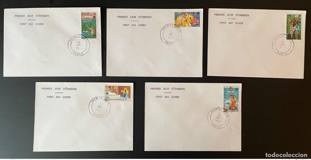 Sellos: &Aacute;frica Central 1979 Mi. 643 - 647 FDC Primer d&iacute;a A&ntilde;o Internacional del Ni&ntilde;o