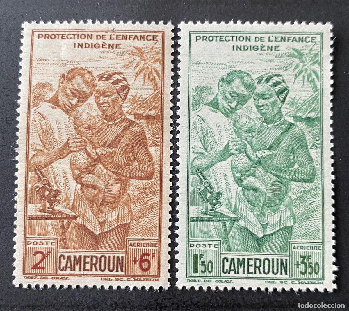 Sellos: Camer&uacute;n 1942 Mi. 245-246 Protecci&oacute;n infancia ind&iacute;gena correo a&eacute;reo