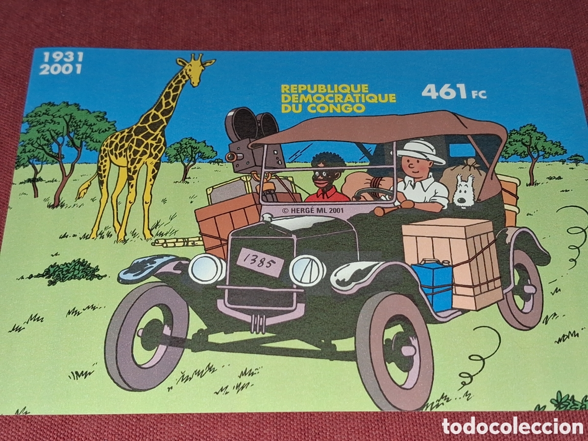 Sellos: HB R D Congo (Zaire) nuevo/sd 2001. Tint&iacute;n en Cong. Veh&iacute;culo Fauna Jirafa Animaci&oacute;n Dibujos. Infa