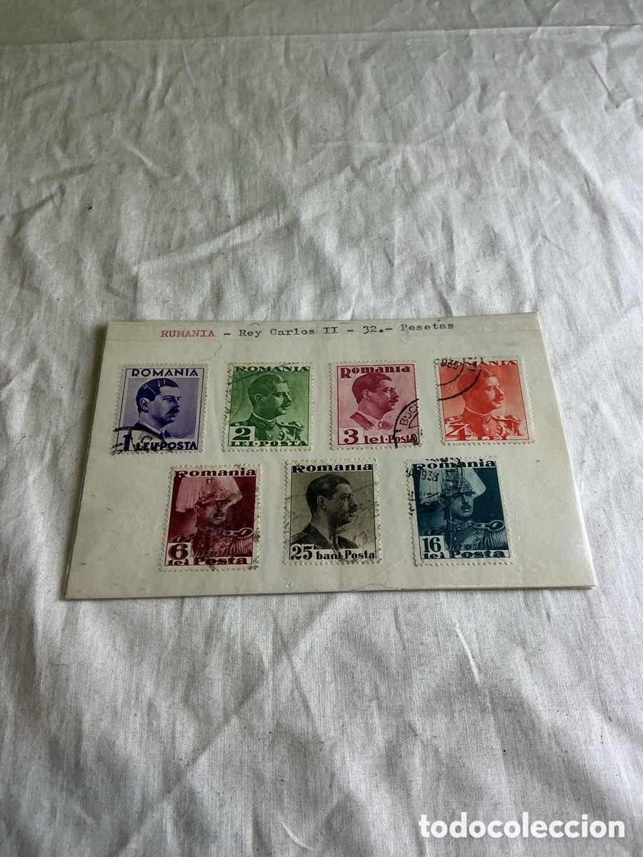 Sellos: Ruman&iacute;a &mdash; Rey Carlos II (Carol II) &mdash; Lote de 7 sellos usados, a&ntilde;os 30