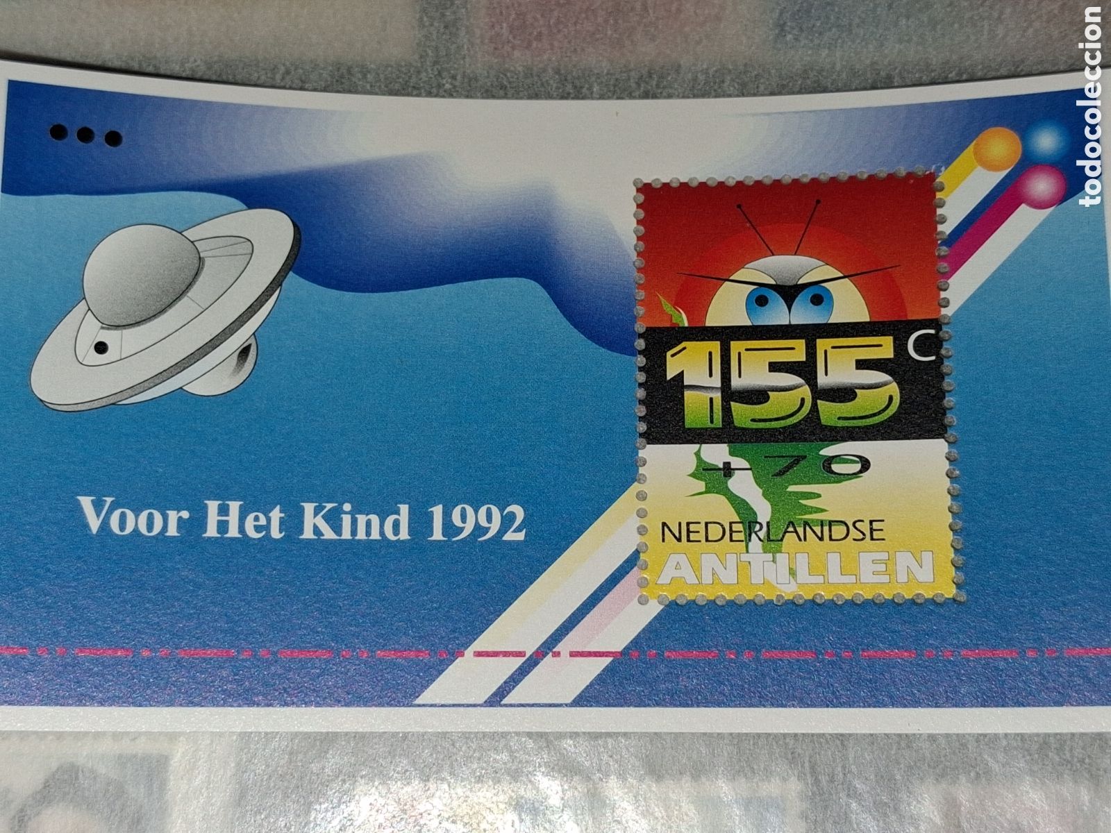 Sellos: HB Antillas Holandesas nuevo 1992. Pro infancia. Ciencia ficci&oacute;n. Platillo. Ovni. Extraterrestre.