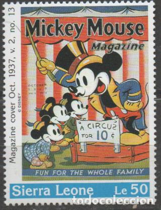 Sellos: SIERRA LEONA IVERT N&ordm; 1571, PORTADA DE LA REVISTA MICKEY MOUSE DE OCTUBRE DE 1937, NUEVO ***