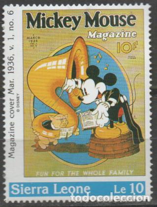 Sellos: SIERRA LEONA IVERT N&ordm; 1617, PORTADA DE LA REVISTA MICKEY MOUSE DE MARZO DE 1936, NUEVO ***