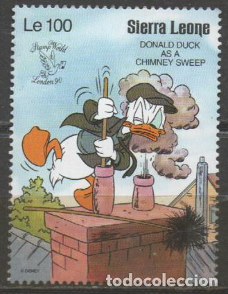 Sellos: SIERRA LEONA IVERT N&ordm; 1217, PATO DONALD COMO DESHOLLINADOR, NUEVO ***