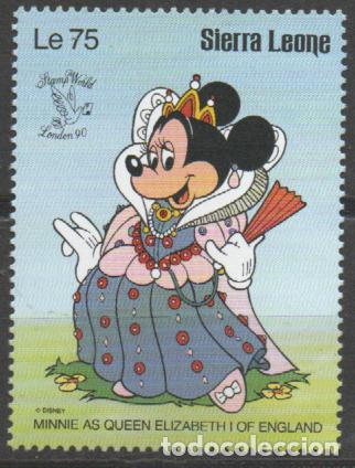 Sellos: SIERRA LEONA IVERT N&ordm; 1216, MINNIE DISFRAZADA DE LA REINA ISABEL DE INGLATERRA, NUEVO ***