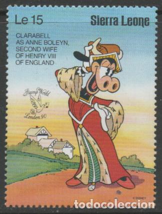 Sellos: SIERRA LEONA IVERT N&ordm; 1215, Clarabelle Cow como Ana Bolena, segunda esposa de Enrique VIII NUEVO ***