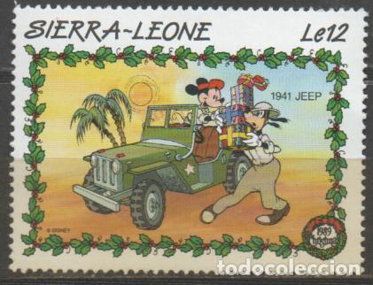 Sellos: SIERRA LEONA IVERT N&ordm; 1088, PERSONAJES DISNEY EN COCHES CLASICOS: EN JEEP DE 19411, NUEVO **