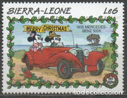 Sellos: SIERRA LEONA IVERT N&ordm; 1086, DISNEY EN COCHES CLASICOS: EN MERCEDES BENZ 500K DE 1935, NUEVO **