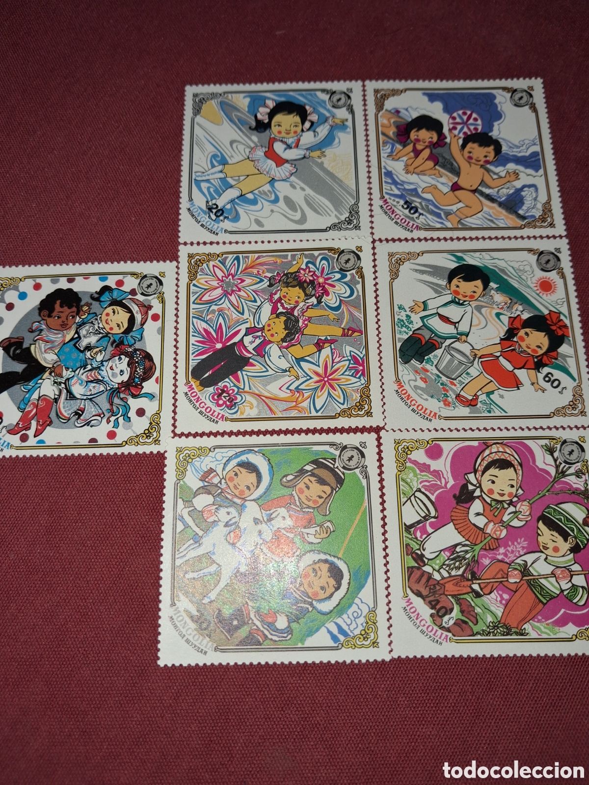 Timbres: Sello Mongolia mtdo 1983. 10Aniv Fundaci&oacute;n infancia. Ni&ntilde;os. Flores. Fauna. Juegos. Naturaleza.