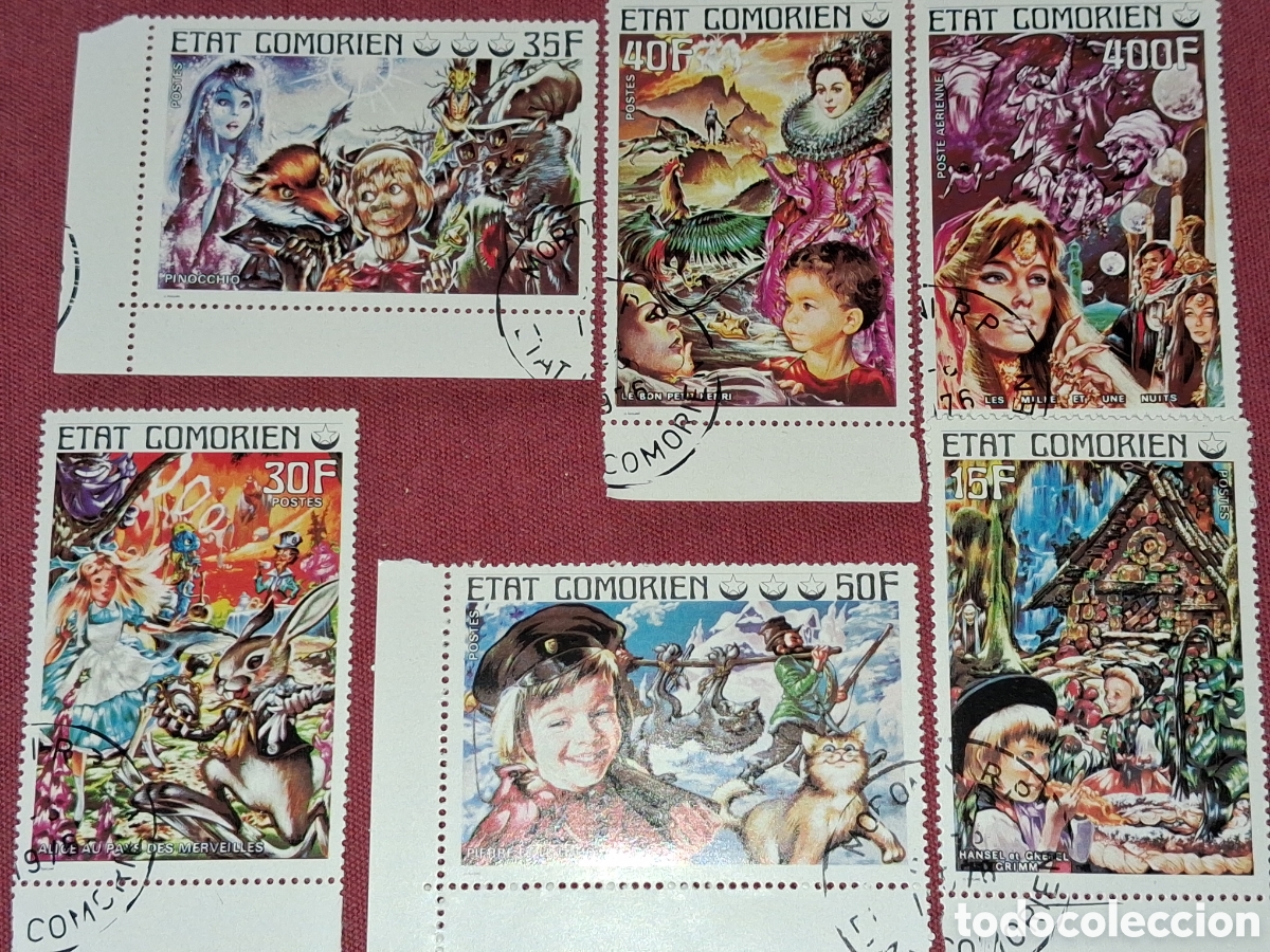 Sellos: Sello (2series) Comoras mtdo 1976. Cuentos infancia. Hadas. Leyendas. F&aacute;bula. Animales. Animaci&oacute;n.