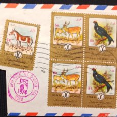 Sellos: DM)1974, IRAN, FRAGMENT OF LETTER WITH STAMPS INTERNATIONAL CONGRESS, ON HUNTING AND WILD FAUNA, TEH