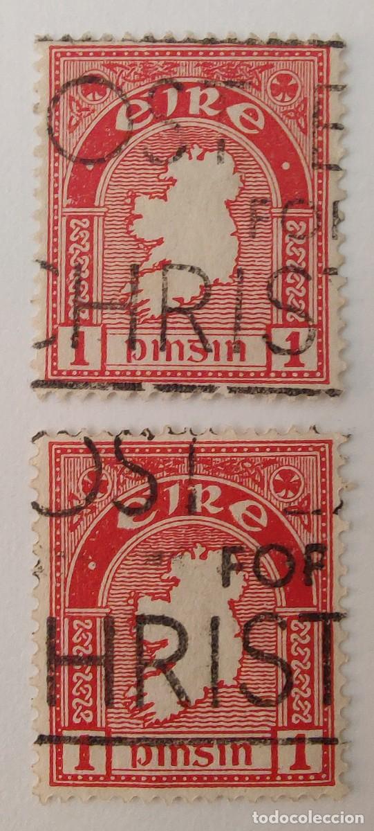 Sellos: 2 Sellos. Irlanda. Mapa. A&ntilde;o 1920. - Foto 3