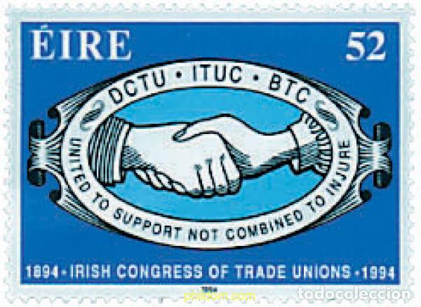 Sellos: 41998 MNH IRLANDA 1994 CENTENARIO DEL CONGRESO IRLANDES DE SINDICATOS