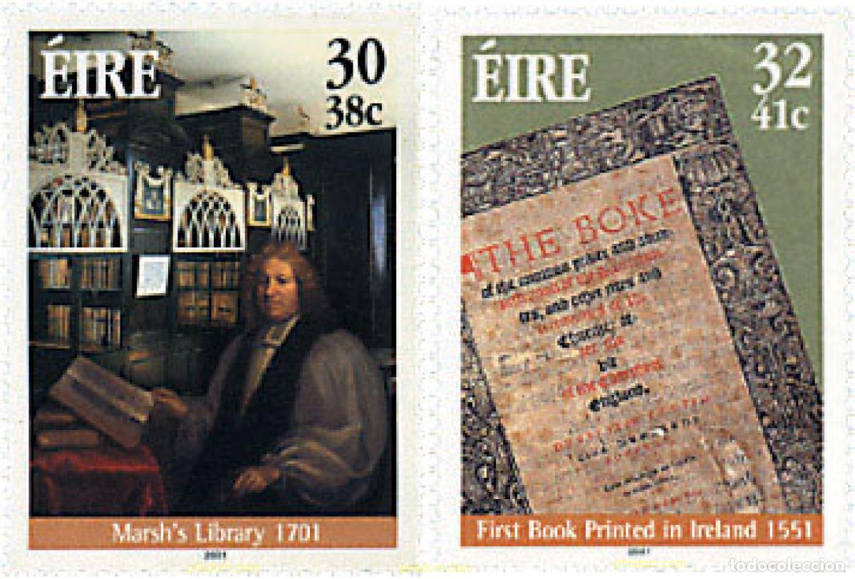 Sellos: 81258 MNH IRLANDA 2001 300 A&Ntilde;OS DE LA BIBLIOTECA MARSH. 450 ANIVERSARIO DEL PRIMER LIBRO EN IRLAND