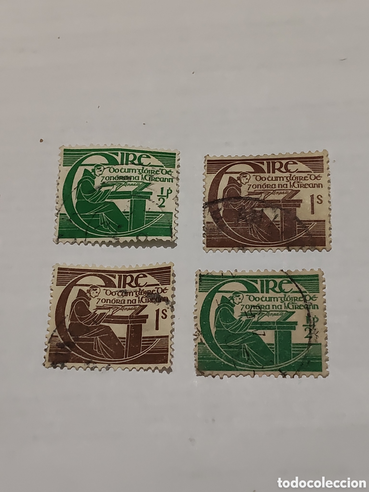 Sellos: 4 Sellos de Irlanda tercer centenario de la muerte del hermano Michael O'Clery 1944 usados