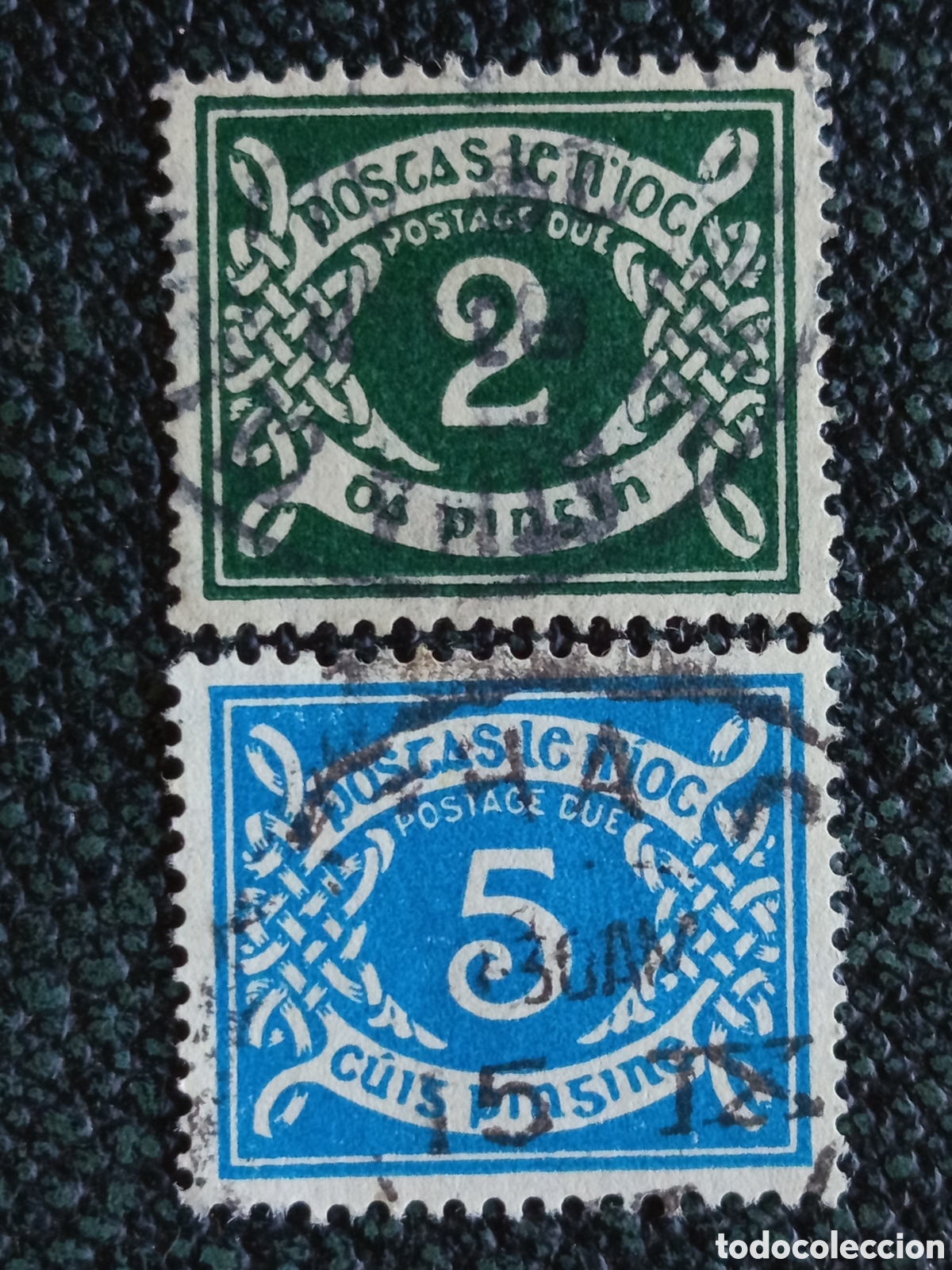 Sellos: Set 2 Sellos Irlanda Tasa Billeoga Easa 2d Verde 5d Azul Scott #J3 #J4 Usados