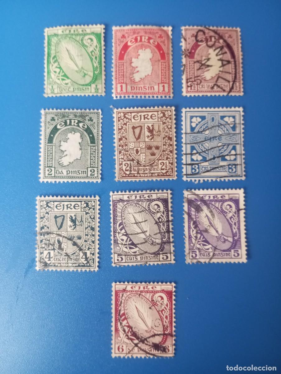 Sellos: IRLANDA, 1920/24, ESCUDO, MAPA Y MOTIVOS NACIONALES