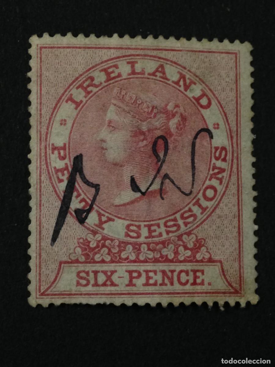 Sellos: Stamps : ancien et rare timbre IRELAND , filigrane ancre , oblit&egrave;r&egrave; a la plume