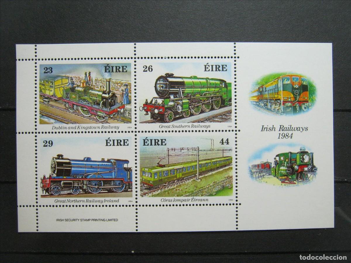Selos: IRLANDA 1984 TRENES FERROCARRIL HOJA BLOQUE YVERT HB 5 MNH** SIN CHARNELA LUJO.