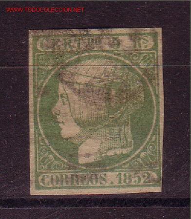 Sellos: ESPA&Ntilde;A 15 - A&Ntilde;O 1852 - ISABEL II - Foto 1