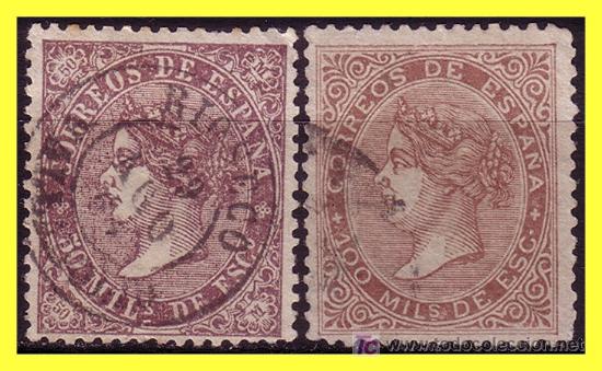 Sellos: 1868 Isabel II n&ordm; 98 y 99 (o) - Foto 1