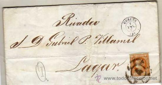 Sellos: Carta circulada de Coru&ntilde;a a Rivadeo Lugo. - Foto 1
