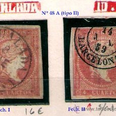 Sellos: ISABEL II - EMISION 1856 - 4 CU. (TIPO II) FECHADORES TIPO I Y II DE IGUALADA. EDIFIL Nº 48 A 