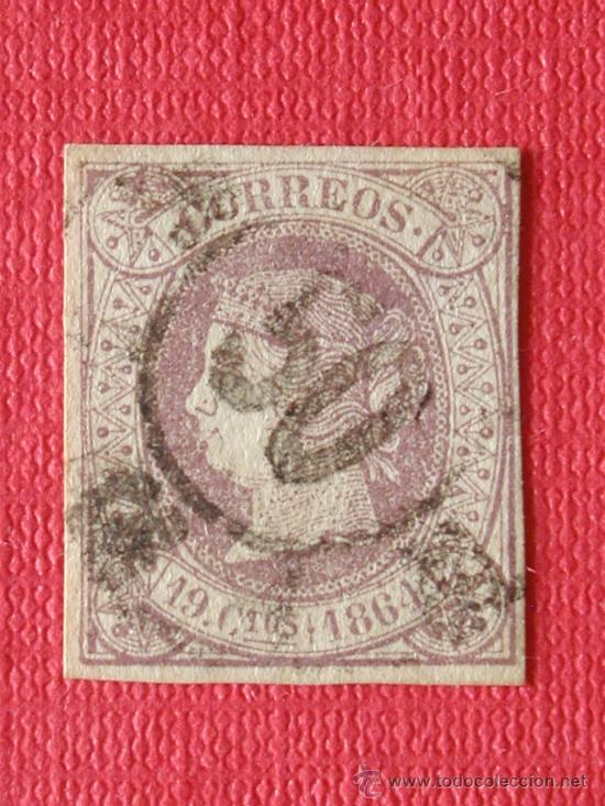 Briefmarken: SELLO ISABEL II, 1864. 19 Ctos. Usado con se&ntilde;al de charnela