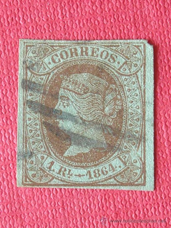 Briefmarken: SELLO ISABEL II, 1864. 1 Real. Usado con se&ntilde;al de charnela