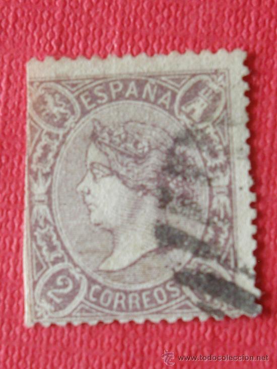 Briefmarken: SELLO ISABEL II, 1865. 2 Reales. Usado con se&ntilde;al de charnela