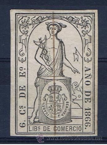 Sellos: SELLO 1866 PARA LIBROS DE COMERCIO 6 CTS ISABEL II - Foto 1