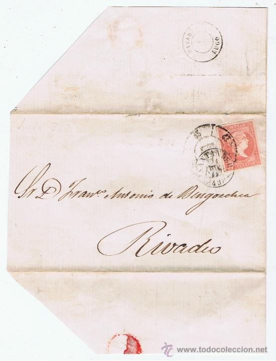 Sellos: envuelta circulada 1859 isabel II de santander a rivadeo - Foto 1
