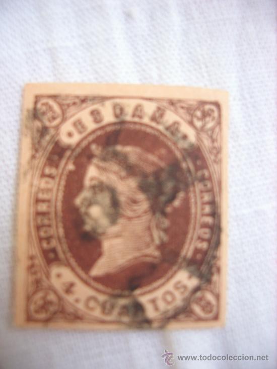 Sellos: EDIFIL 58 ISABEL II  USADO 4 CUARTOS TIPO II - Foto 1