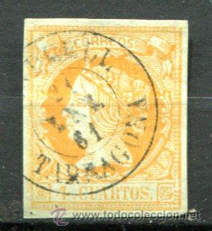 Sellos: Edifil 52. 4 cuartos 1860. Matasello de fecha de Vendrell - Foto 1