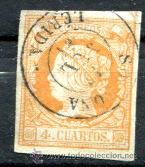 Sellos: Edifil 52. 4 cuartos 1860. Matasello de fecha de Solsona - Foto 1