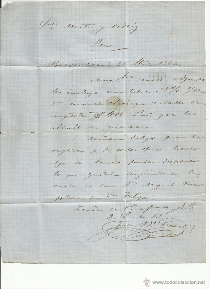 Sellos: CIRCULADA Y ESCRITA 1864 de VALLS A REUS - Foto 3