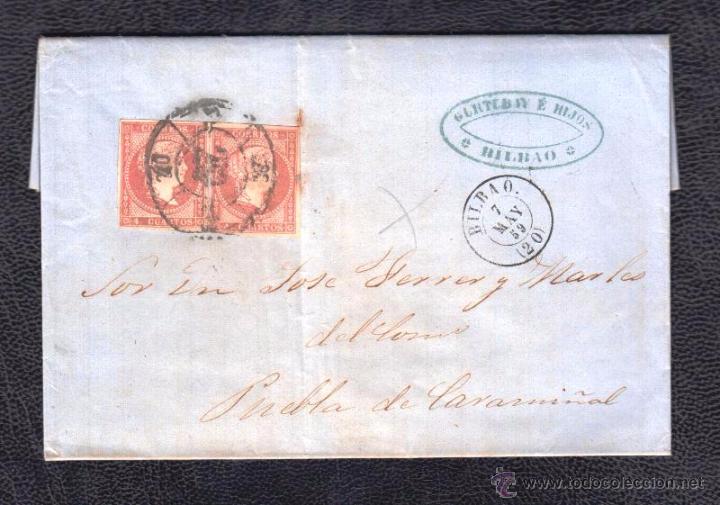 Sellos: 1859.- BILBAO A PUEBLA DEL CARAMI&Ntilde;AL. - Foto 1