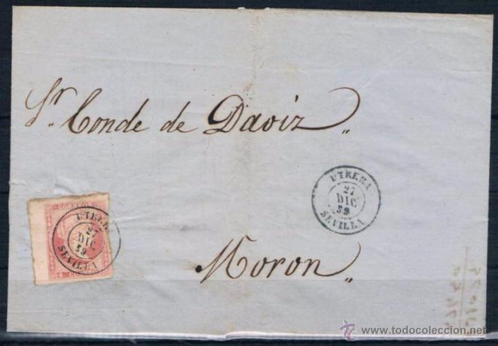 Sellos: 1859.- UTRERA (SEVILLA) A MOR&Oacute;N - Foto 1