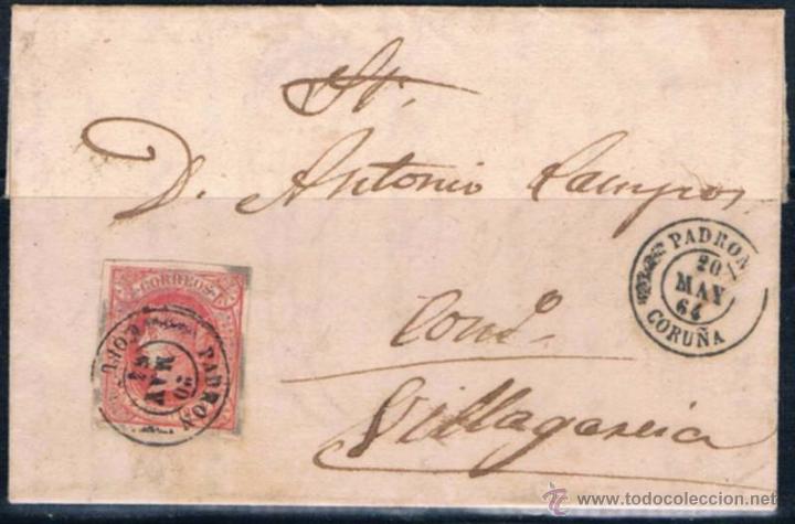 Sellos: 1864.- PADR&Oacute;N A VILLAGARCIA - Foto 1