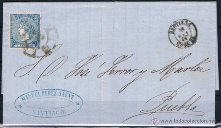 Sellos: 1866.- SANTIAGO (CORU&Ntilde;A) A PUEBLA - Foto 1