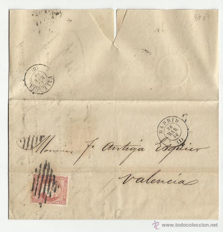 Sellos: circulada y escrita 1858 de madrid a valencia - Foto 1