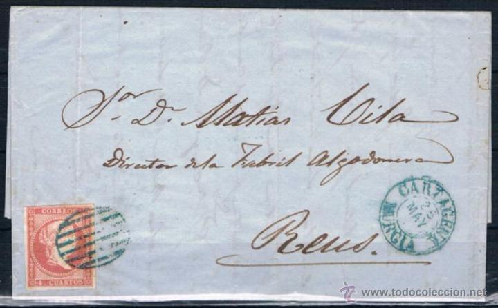Sellos: 1857.- CARTAGENA A REUS - Foto 1